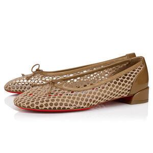 Christian Louboutin Sweetie Jane Mesh Flat Lionne Beige Nude Ballet Ballerina 39
